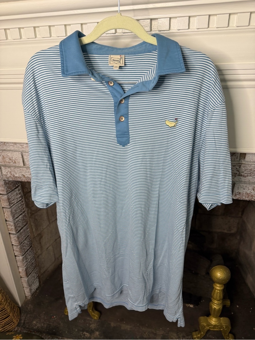 Masters Light Blue Striped Polo with Blue Contrast Collar Luxury Cotton